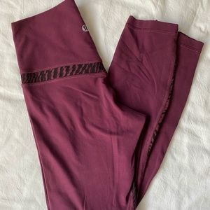 Lululemon Cropped Maroon Legging with Patterned Inseam